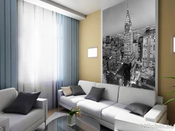 Фотообои в интерьере гостиной хрущевки