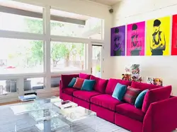 Crimson Sofa In The Living Room Interior