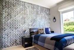 Wallpaper honeycombs in the bedroom interior