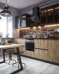 Black kitchen in loft interior