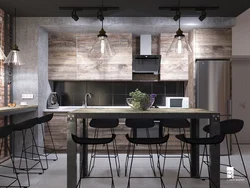 Black kitchen in loft interior