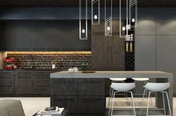 Black kitchen in loft interior