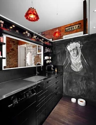 Чорная кухня ў інтэр'еры лофт