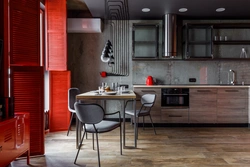 Black kitchen in loft interior