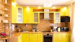 Yellow-brown kitchen in the interior