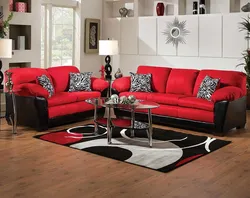 Red furniture in the living room interior