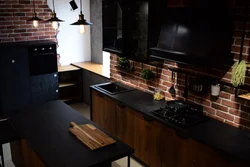 Black bricks in the kitchen interior