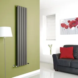 Vertical radiator in the living room interior
