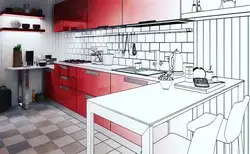 Интерьер кухни рисунок в цвете