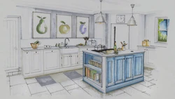 Kitchen Interior Drawing In Color