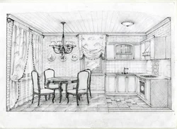 Kitchen interior drawing in color