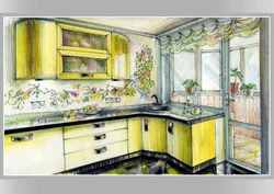 Kitchen Interior Drawing In Color