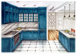 Kitchen Interior Drawing In Color