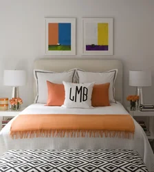 Orange bed in the bedroom interior