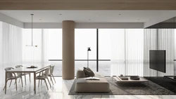 Warm minimalism in the living room interior