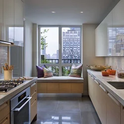 Kitchen interiors with one window