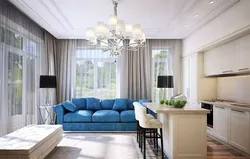 White sofa in the kitchen interior