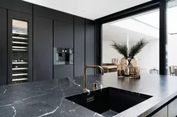 Black marble in the kitchen interior