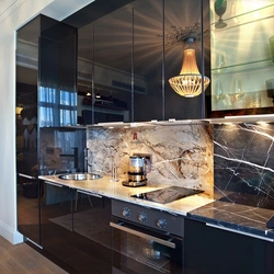 Black marble in the kitchen interior