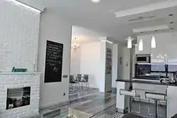 White stone in the kitchen interior