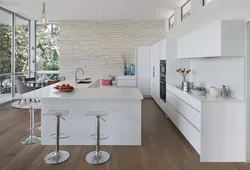 White stone in the kitchen interior