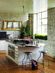 White stone in the kitchen interior