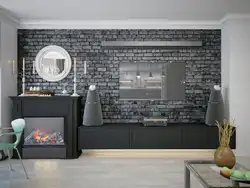Gray brick in the living room interior
