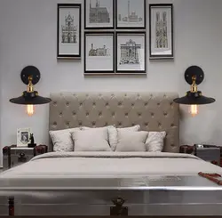 Loft lamps in the bedroom interior