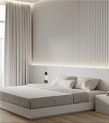White slats in the bedroom interior