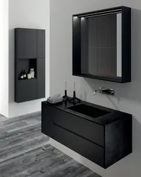 Black cabinet in the bathroom interior