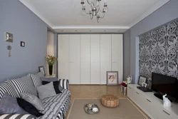 Beige cabinets in the living room interior