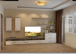 Qonaq otağının daxili hissəsindəki bej şkaflar