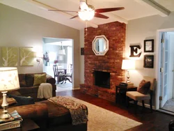 Living room interior with red fireplace