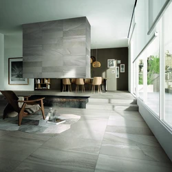 Beige porcelain tiles in the kitchen interior