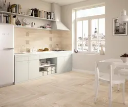 Beige porcelain tiles in the kitchen interior
