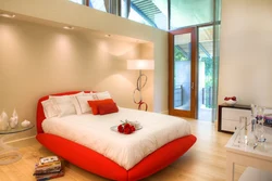 Bright bed in the bedroom interior