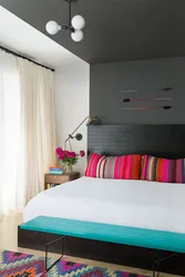 Bright bed in the bedroom interior