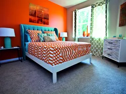 Bright bed in the bedroom interior