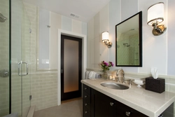 White door in the bathroom interior
