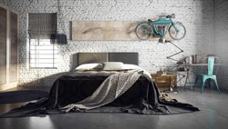 Loft yataq otağı daxili üçün divar kağızı