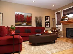 Burgundy sofa in the kitchen interior