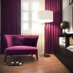 Burgundy sofa in the kitchen interior