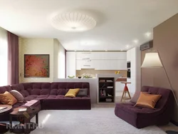 Burgundy sofa in the kitchen interior