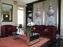 Mətbəx interyerində tünd qırmızı divan