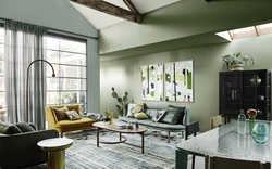 Green floor in the living room interior