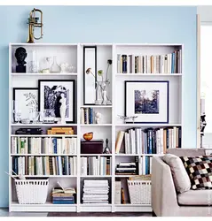 White Bookcase In The Living Room Interior