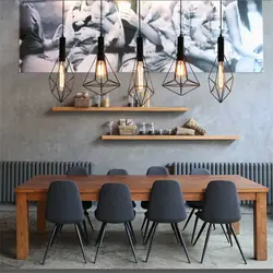 Loft chandelier in the kitchen interior