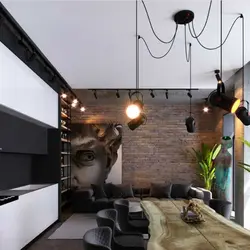 Люстра лофт в интерьере кухни