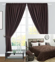 Chocolate curtains in the bedroom interior