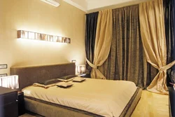 Chocolate curtains in the bedroom interior
